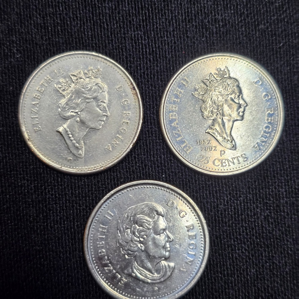 Canada Canadian Quarter Lot (3 Coins) - 2001 Caribou, 2002 Golden Jubilee, 2004